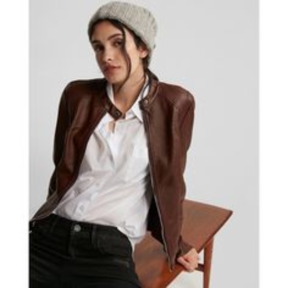 Express Brown faux pleather moto jacket - Picture 2 of 6